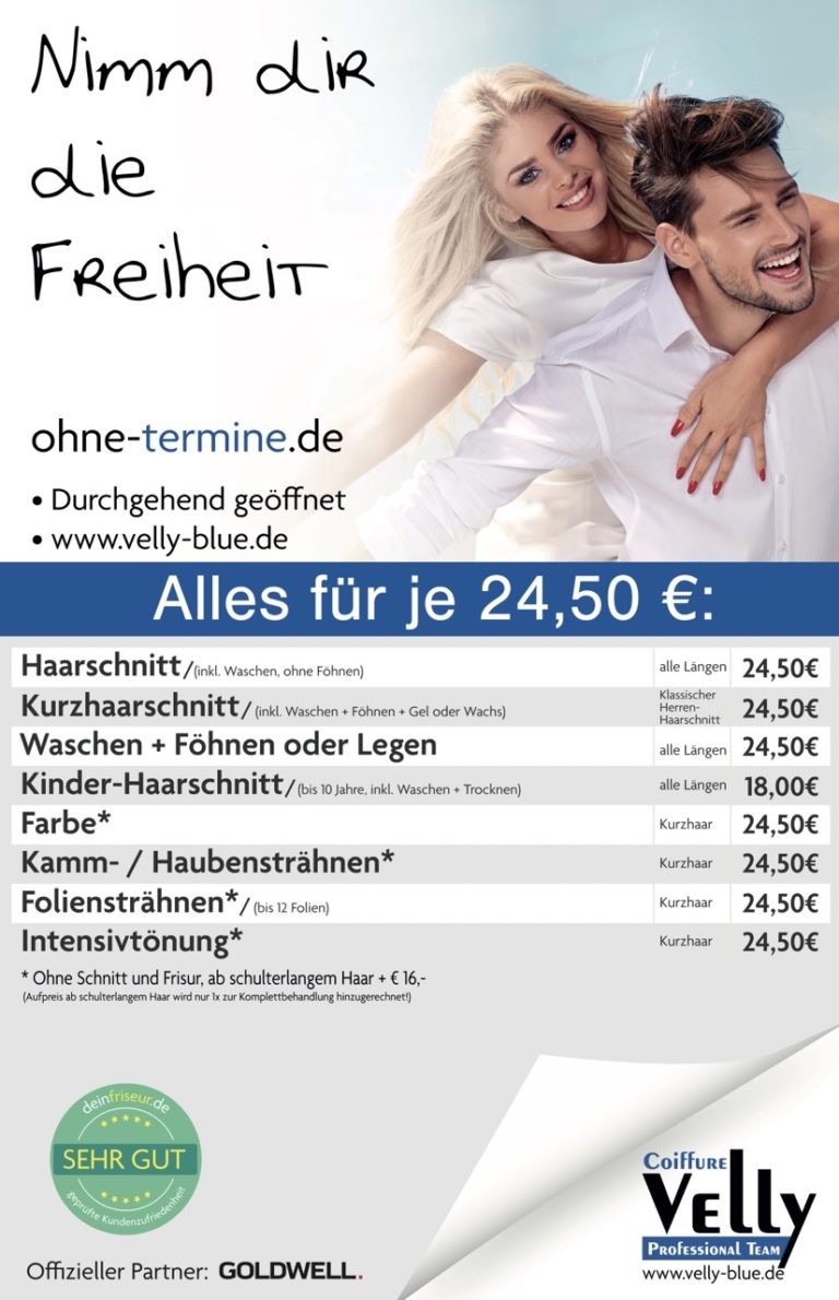 Coiffure Velly Preisliste Puchheim und Germering 2022