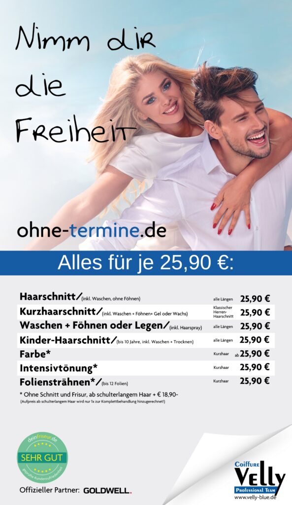 Preisliste Friseur Coiffure Velly 2025 fuer Salons Bietigheim Bissingen - Vaihingen Enz - Sachsenheim