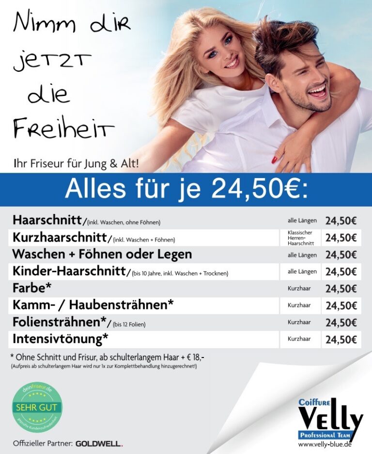 Friseur Coiffure Velly Preisliste Rutesheim - Ludwigsburg - Friedrichshafen 2026